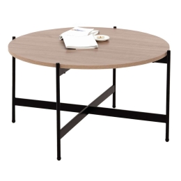 Τραπέζι Σαλονιού HM9588.03 Φ80x45cm Με Μαύρη Μεταλλική Βάση Sonoma Mdf,Μέταλλο