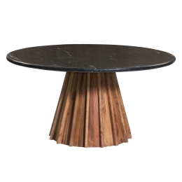 Τραπέζι Τραπεζαρίας Στρογγυλό Draxx HM9688 Φ150x76cm Από Μασίφ Ξύλο Ακακίας Μάρμαρο Black Μάρμαρο, Ξύλο