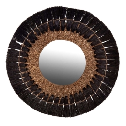 Καθρέπτης Τοίχου HM7832 Φ70cm Με Πλαίσιο Mendong Natural-Black Grass