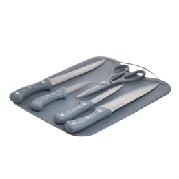 Inart S/6 Σετ 4 Μαχαιρια/Ψαλιδι/Βαση Κοπησ Γκρι (INOX)