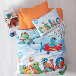 Κουβερλί Παιδικό Dino (Σετ 2τμχ) Blue Madi Μονό 170x240cm 100% Βαμβάκι