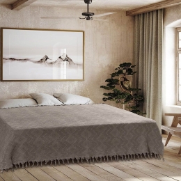 Κουβέρτα Tifoon Πικέ Ζακάρ Brown Madi Υπέρδιπλο 220x240cm 100% Βαμβάκι