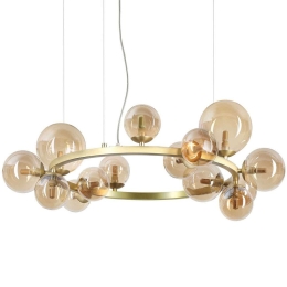 Φωτιστικό Οροφής Perlage 322797 Φ85x230cm 14xG9 15W Brass-Amber Ideal Lux