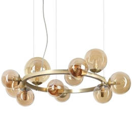 Φωτιστικό Οροφής Perlage 322773 Φ73x230cm 11xG9 15W Brass-Amber Ideal Lux