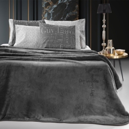 Κουβέρτα Βελουτέ Logo Anthracite Guy Laroche Υπέρδιπλo 220x240cm Πολυέστερ