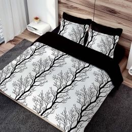 Σεντόνια Branches (Σετ 4τμχ) White-Black Μakis Tselios Υπέρδιπλο 240x270cm 100% Βαμβακοσατέν