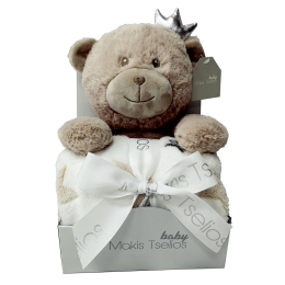 Κουβέρτα Βρεφική Toys Fleece Με Λούτρινο Beige Makis Tselios Αγκαλιάς 80x110cm Πολυέστερ