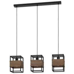 Φωτιστικό Οροφής - Ράγα Evesham 43805 89,5x19,5x110cm 3xE27 40W Black-Brown Eglo Ατσάλι,Ξύλο