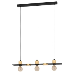 Φωτιστικό Οροφής - Ράγα Bramerton 43752 81x12x110cm 3xΕ27 40W Black-Brown Eglo Ατσάλι,Ξύλο