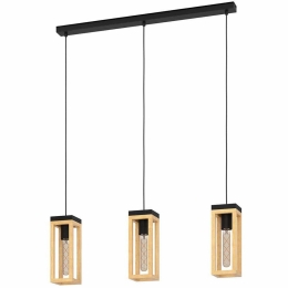 Φωτιστικό Οροφής - Ράγα Sherburn 43744 80x10x110cm 3xΕ27 40W Black-Brown Eglo Ατσάλι,Ξύλο