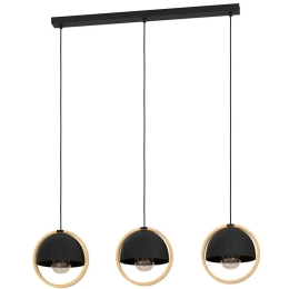 Φωτιστικό Οροφής - Ράγα Callow 43756 93x23x110cm 3xΕ27 40W Black-Brown Eglo Ατσάλι,Ξύλο