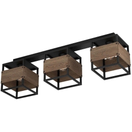 Φωτιστικό Οροφής - Πλαφονιέρα Evesham 43804 87,5x19,5x25cm 3xE27 40W Black-Brown Eglo Ατσάλι,Ξύλο
