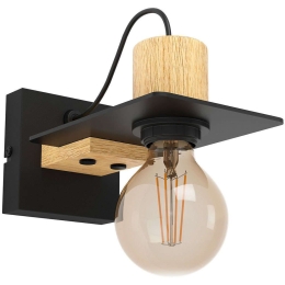 Φωτιστικό Τοίχου - Απλίκα Bramerton 43753 12x11cm 1xΕ27 40W Black-Brown Eglo Ατσάλι,Ξύλο