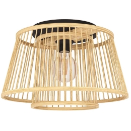 Φωτιστικό Οροφής - Πλαφονιέρα Hykeham 43851 Φ38x21cm 1xE27 40W Natural-Black Eglo Ατσάλι,Ξύλο