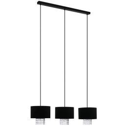 Φωτιστικό Οροφής - Ράγα Sapuara 39978 124x24x150cm 3xE27 40W Clear-Black Eglo Ατσάλι,Ύφασμα,Γυαλί