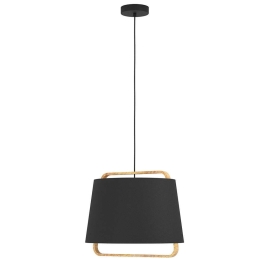 Φωτιστικό Οροφής Camaloza 390185 Φ44x150cm 1xE27 40W Black-Brown Eglo Ατσάλι,Ύφασμα,Ξύλο