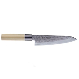 Μαχαίρι Chef Shippu FD-593 18cm Από Δαμασκηνό Ατσάλι Silver-Natural Tojiro Ατσάλι,Ξύλο