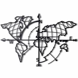 Διακοσμητικό Τοίχου World Map Compass 805BSG1136 65x95cm Black Wallity Μέταλλο