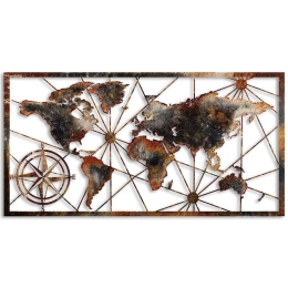 Διακοσμητικό Τοίχου World Map 891TNL2426 120cm Rust Wallity Μέταλλο