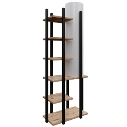Φωτιστικό Δαπέδου Με Ραφάκια Moda Dor 390FLH2155 45x25x135cm E27 60W Black-Natural Opviq