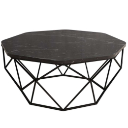 Τραπέζι Σαλονιού Diamond 845HCT2859 90x90x38cm Marble Effect Black