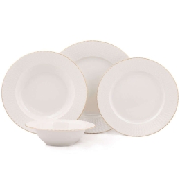 Σερβίτσιο Πιάτα Φαγητού (Σετ 24Τμχ) 710KTP2490 White-Gold Hermia 24 τμχ Πορσελάνη