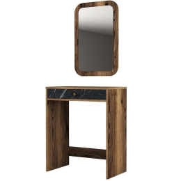 Τουαλέτα Με Καθρέπτη Lizbon 845HCT5375 70x40x84,7/51x2x76,5cm Marble Effect Black-Walnut