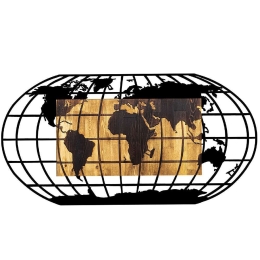 Διακοσμητικό Τοίχου World Map 899SKL2191 102x3x50cm Walnut-Black Wallity Μέταλλο,Ξύλο