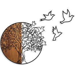 Διακοσμητικό Τοίχου Tree And Birds 891TNL2349 60x56cm Walnut-Black Wallity Μέταλλο,Ξύλο