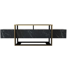 Έπιπλο Τηλεόρασης Bianco 804TRH3054 160x46,1x49,8cm Marble Effect Black-Gold