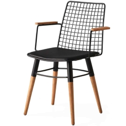 Καρέκλα Trend (Σετ 2Τμχ) 974NMB1209 43x39x82cm Walnut-Black Μέταλλο, Δέρμα