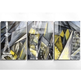 Πίνακας Γυάλινος (Σετ 3Τμχ) 698GLS1170 50x70cm Multi Wallity Οριζόντιοι Γυαλί