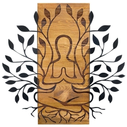 Διακοσμητικό Τοίχου Meditation 279ENZ1843 58x57,5cm Black-Walnut Wallity Μέταλλο,Ξύλο