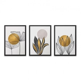 Κάδρα Plants 127911 (Σετ 3τμχ) 35x45x2cm Black-Gold Megapap Κάθετοι Πολυπροπυλένιο