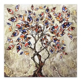 Πίνακας Σε Καμβά Tree And Leaves 127941 Ψηφιακής Εκτύπωσης 100x100x3cm Multi Megapap Τετράγωνοι Καμβάς