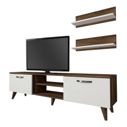 Έπιπλο Tηλεόρασης Colin 212783 Με Ράφια 150x30x40,6cm White - Walnut Μελαμίνη