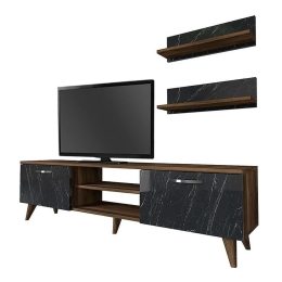 Έπιπλο Tηλεόρασης Colin 212784 Με Ράφια 150x30x40,6cm Walnut - Black Marble Effect Μελαμίνη