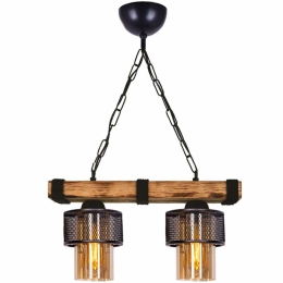 Φωτιστικό Οροφής Eliana 0207365 40x15x65cm 2xE27 60W Walnut-Black Megapap Μέταλλο,Ξύλο
