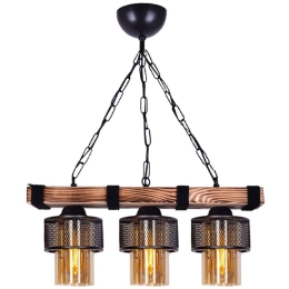 Φωτιστικό Οροφής - Ράγα Eliana 0207366 50x15x65cm 3xE27 60W Walnut-Black Megapap Μέταλλο,Ξύλο