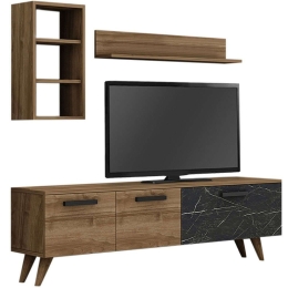 Σύνθεση Τηλεόρασης Pienza 0212893 140x30x46cm Marble Effect Black-Walnut