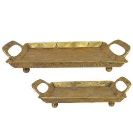 Διακοσμητικοί Δίσκοι (Σετ 2Τμχ) 15-00-22407 45,5x36,5x7/36x28,5x7cm Gold Marhome Μέταλλο