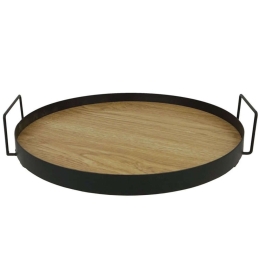 Διακοσμητικός Δίσκος 15-00-22123 38,5x37,3x7cm Black-Natural Marhome Mdf,Μέταλλο