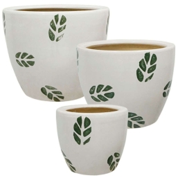 Κασπώ Φύλλα (Σετ 3Τμχ) 06-00-18883 28x23/21x18/15x13cm White-Green Marhome Κεραμικό