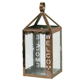 Φανάρι Welcome 15-00-18442 12x12x29,5cm Clear-Bronze Marhome Μέταλλο,Γυαλί