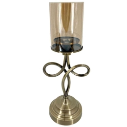 Κηροπήγιο Φιόγκος 15-00-23977 16x13x40cm Bronze Marhome Μέταλλο,Γυαλί