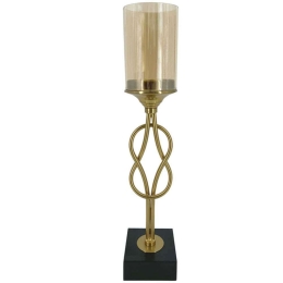 Κηροπήγιο Πλεκτό 15-00-23955 11x11x52,5cm Gold-Black Marhome Μέταλλο,Γυαλί