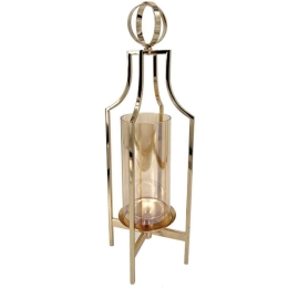 Κηροπήγιο Πύργος 15-00-23942 17x17x41cm Gold Marhome Μέταλλο,Γυαλί