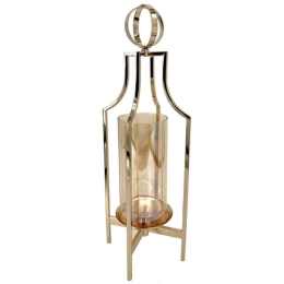 Κηροπήγιο Πύργος 15-00-23943 17x17x52,5cm Gold Marhome Μέταλλο,Γυαλί