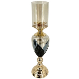 Κηροπήγιο Φύλλα 15-00-23941 Φ12,5x52,5cm Gold-Black Marhome Μέταλλο,Γυαλί