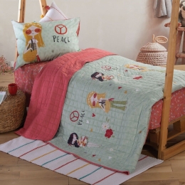 Κουβερλί Παιδικό Love & Peace Mint Nef-Nef Μονό 180x220cm Microfiber-Polyester